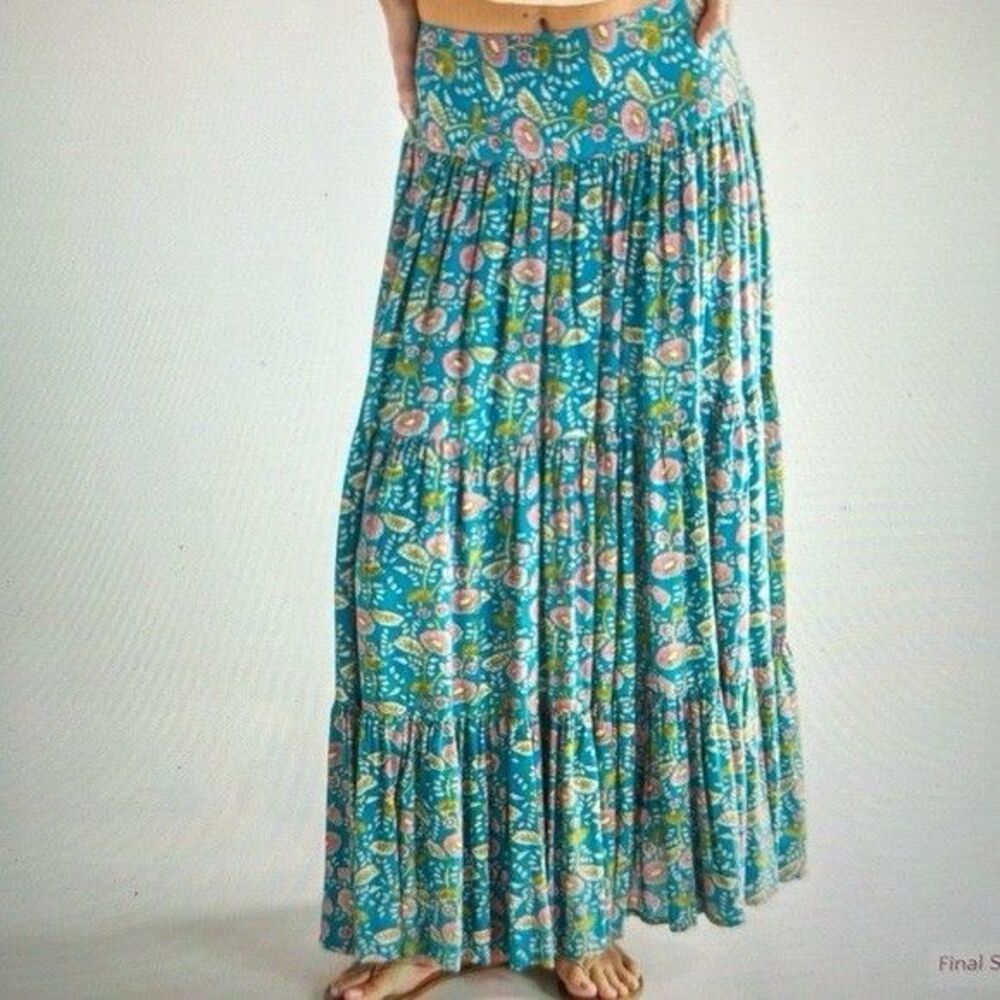 NATURAL LIFE Teal Paisley Maxi Skirt with Pink and Green Accents - Picture 2 of 8